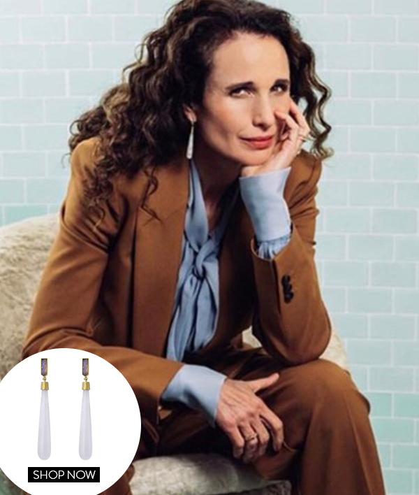 ANDIE MACDOWELL IN OUR REIGN DROP EARRINGS