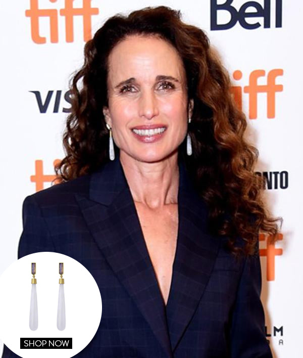 ANDIE MACDOWELL IN OUR REIGN DROP EARRINGS
